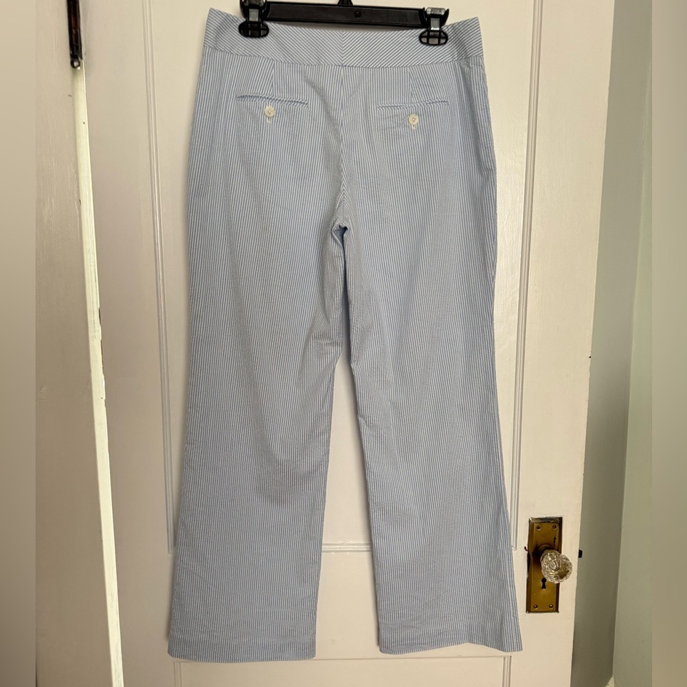 Brooks Brothers Wide Leg Lined Seersucker Slacks Blue White Petite - Picture 2 of 8